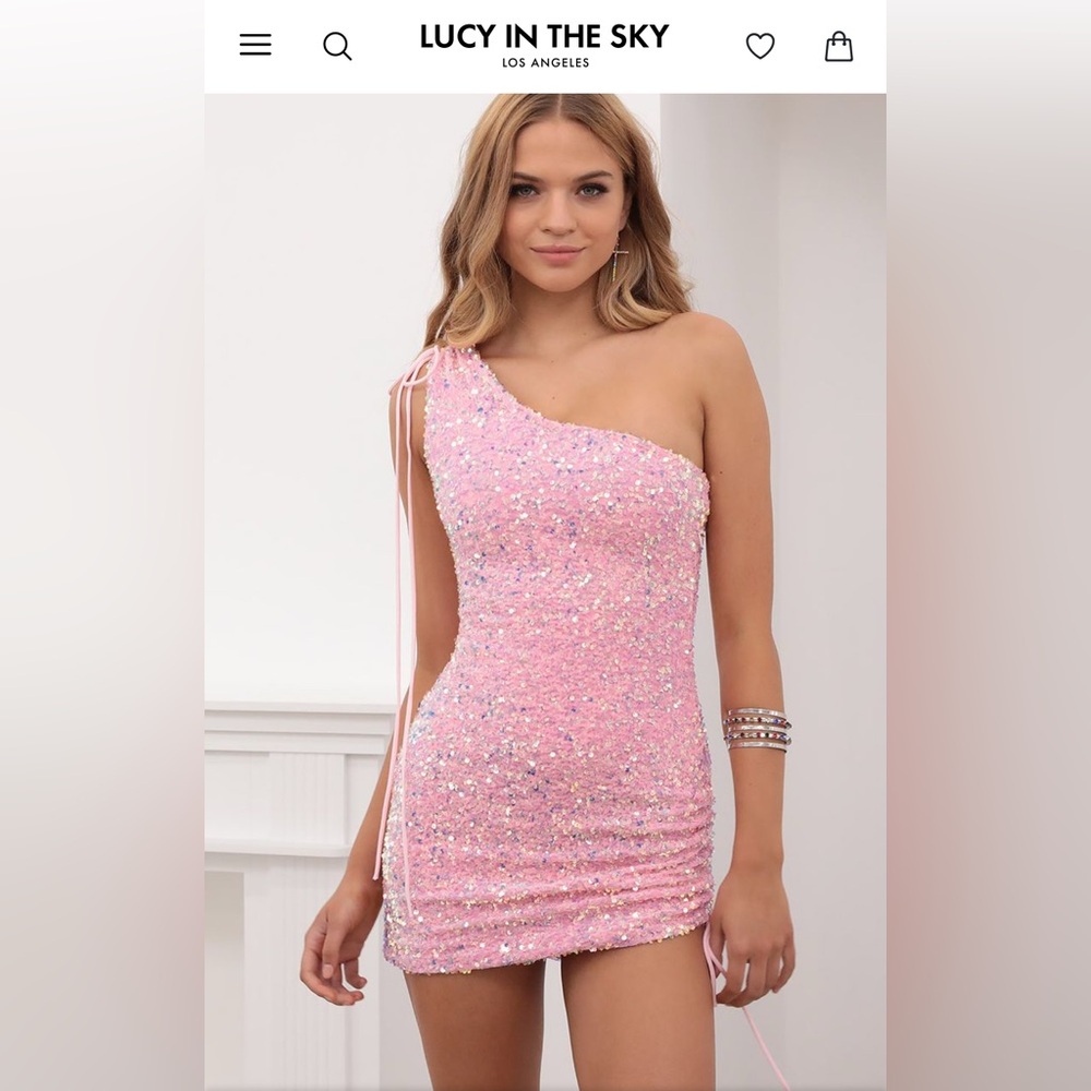 Small Lucy in the Sky One Shoulder Velvet Sequin Dress in Barbie Pink